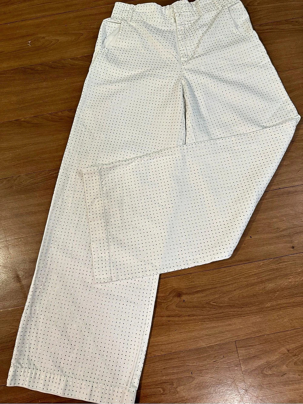Embellished Wide Leg Pants in White Like New